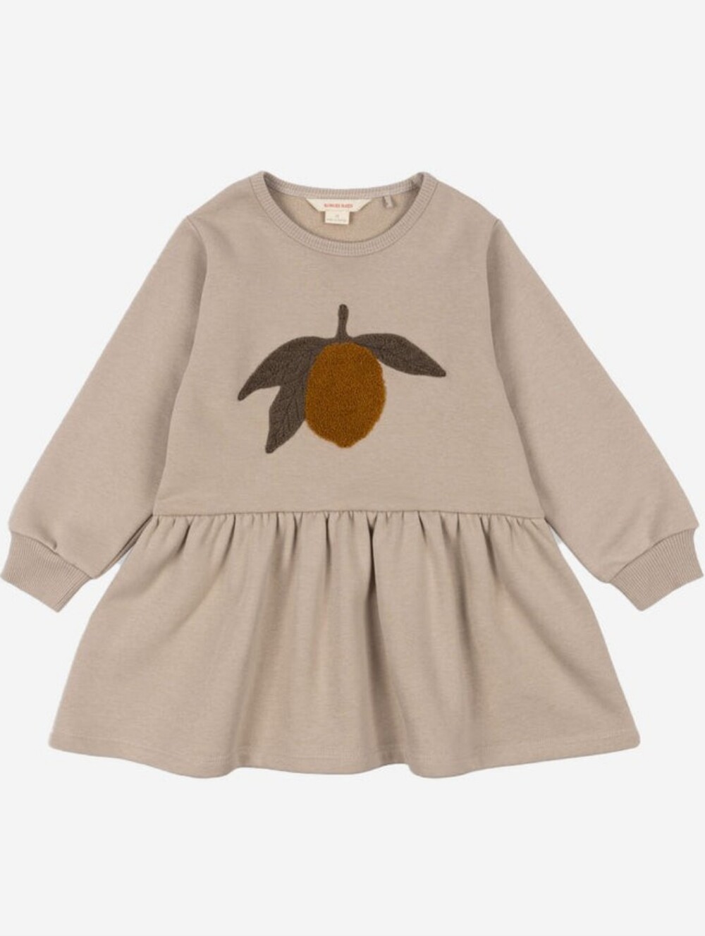 NWT Konges Slojd Lou Terry Sweat Dress OCS Oxford Tan Lemon Appliqué 18M